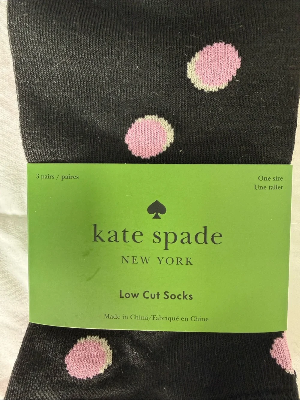 kate spade Black and Pink Polka Dot Print & 2 Other Quarter Socks